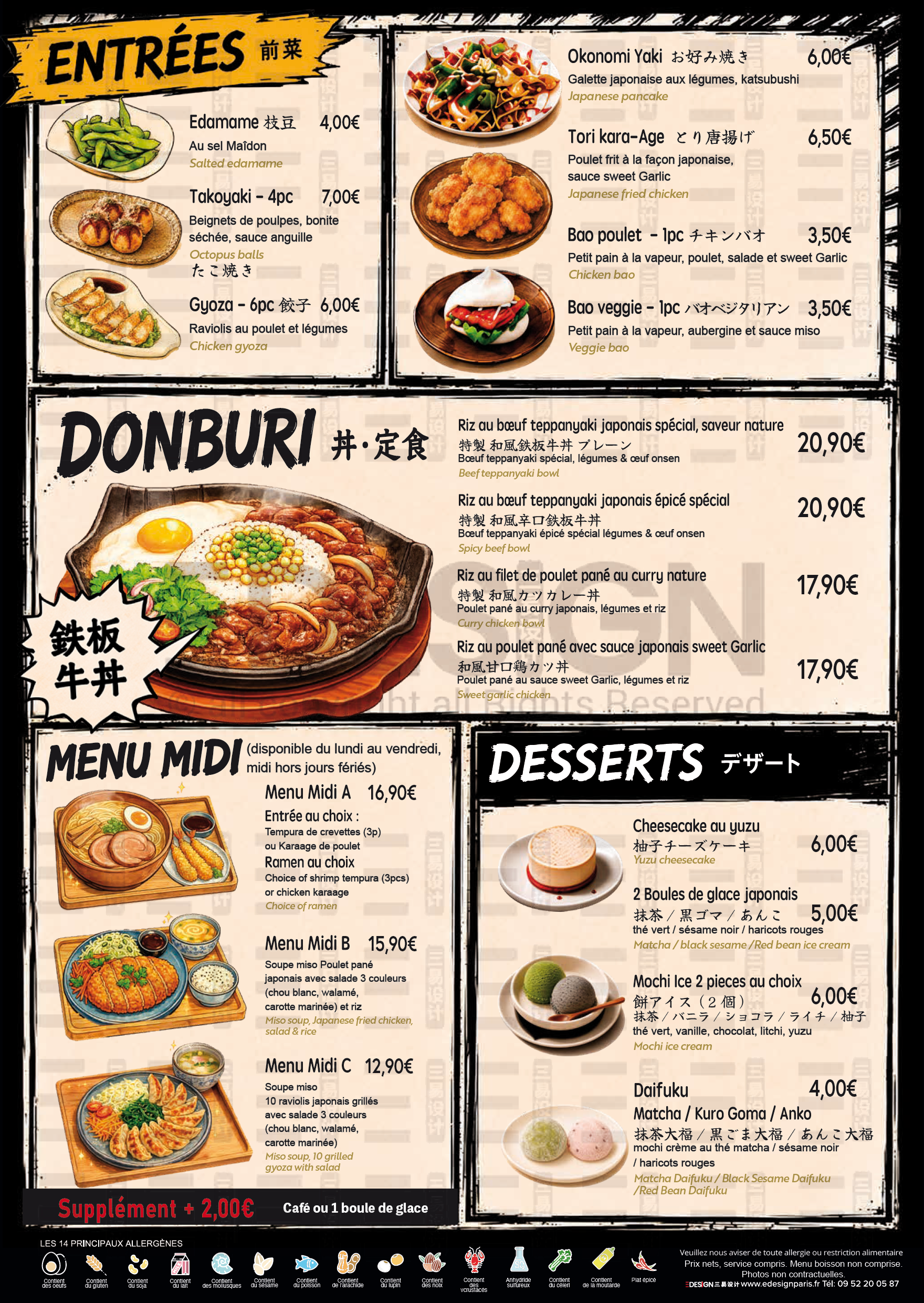 Carte Kyushu Ramen — Entrées, Donburi, Menu Midi, Desserts